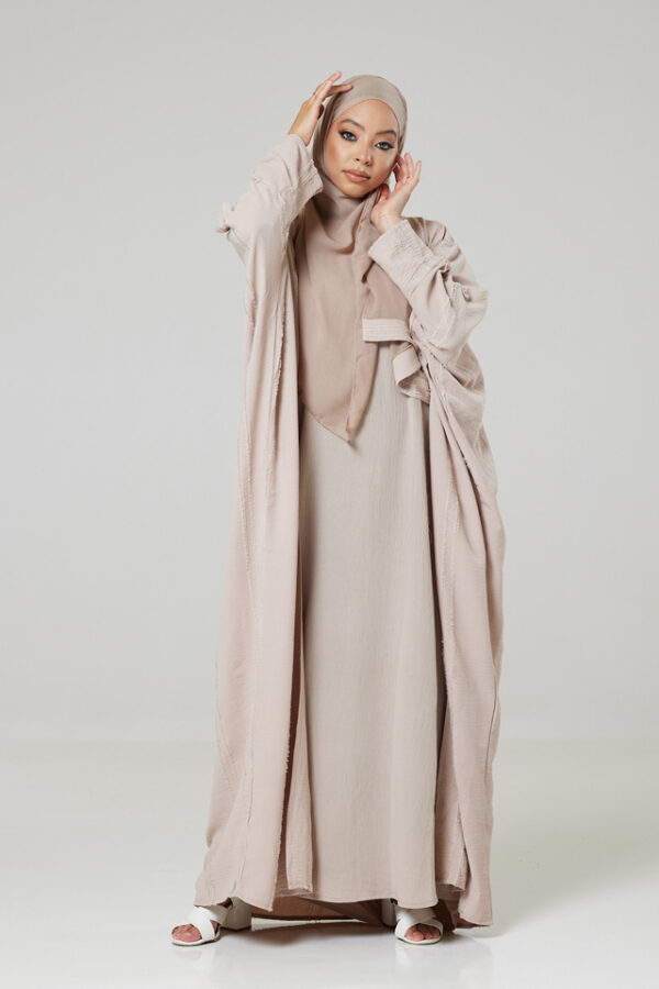 Nude Textured Stripe Abayah