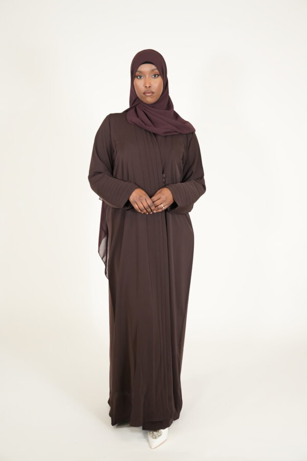 Brown Buttoned Pleated Abayah