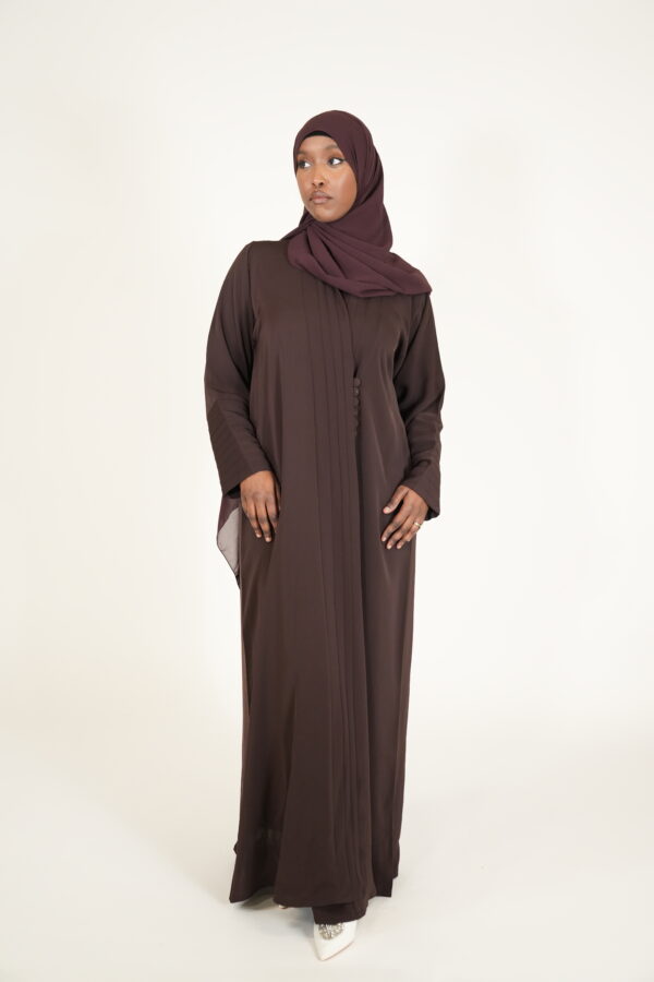 Brown Buttoned Pleated Abayah - Image 2