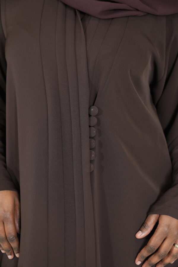 Brown Buttoned Pleated Abayah - Image 3